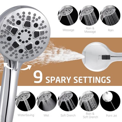 KES 30-Inch Shower Slide Bar with High Pressure 9 Functions Adjustable Handheld Shower Head & 59-Inch Hose, Built-in Power Wash to Clean Tub Tile & Pet, Wall Mount Polished Finish 18/8 Stainless Steel - color: Chrome