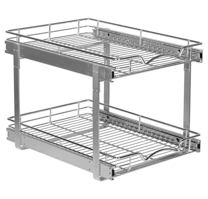 2-Tier Pull-Out Cabinet Organizer for Kitchen, 17" W x 21”D x 16.5" H | Full-Extension Sliding Shelves, Holds 100 lbs, Easy Install for Kitchen, Pantry & Under Sink Cabinets - size: 17 Inch