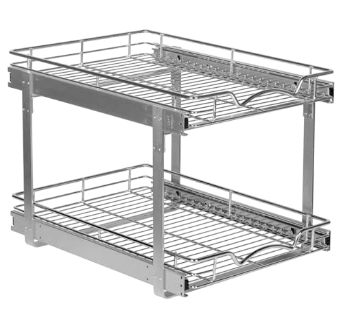 2-Tier Pull-Out Cabinet Organizer for Kitchen, 17" W x 21”D x 16.5" H | Full-Extension Sliding Shelves, Holds 100 lbs, Easy Install for Kitchen, Pantry & Under Sink Cabinets - size: 17 Inch