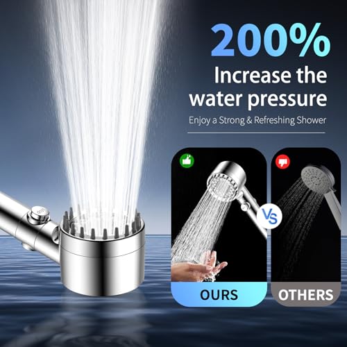 Filtered Shower Head with Handheld, High Pressure Shower Head with Filters | 3 Filters, ON/OFF Switch, Removes Chlorine for Hard Water, Improves Skin & Hair, 4 Mode Showerhead, Power Wash, Holder & Hose