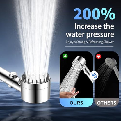 Filtered Shower Head with Handheld, High Pressure Shower Head with Filters | 3 Filters, ON/OFF Switch, Removes Chlorine for Hard Water, Improves Skin & Hair, 4 Mode Showerhead, Power Wash, Holder & Hose