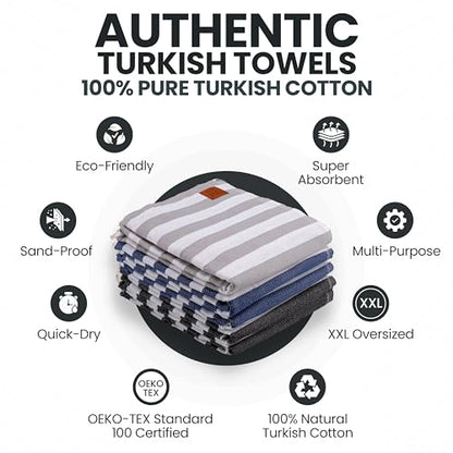 Gold CASE Turkish Beach Towel Set of 5 – 100% Cotton Beach Towels Oversized 70x38'' – MYRA Quick Dry Swim Towel – Lightweight Turkish Towels Set in Multi Dark - color: Multi Dark, size: Beach-Bath Towel Set of 5