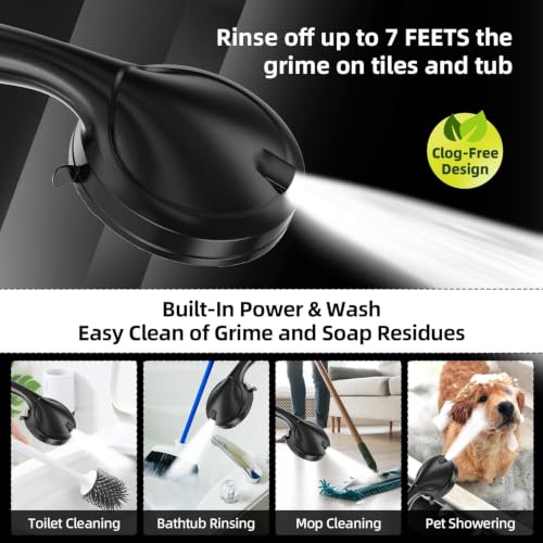 Shower Head, 9 Settings High Pressure shower head with handheld, Built-in Pause Mode & Power Wash, Non-Clogging Nozzles, 6ft Hose,Bracket (Matte Black) - color: Matte Black