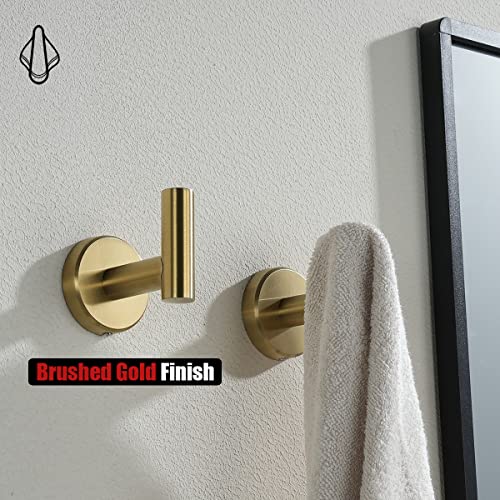 JQK Bathroom Towel Hook Brushed Gold, Brass Coat Robe Clothes Hook for Bathroom Kitchen Garage Wall Mounted (Pack of 2), SUS 304 Stainless Steel 0.8mm, TH100-BG-P2 - color: Gold, size: 2 Pack