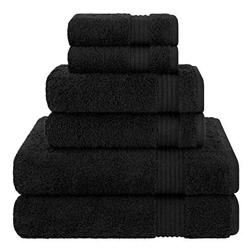 Cotton Paradise 100% Cotton Turkish Towel Set, Soft Absorbent Quick Dry, 6 Piece Towel Set, Coal Black - color: Coal Black, size: (27"x54") +( 16"x28") + (13"x13")
