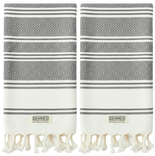 DEMMEX Organic Turkish Hand Towels for Bathroom – 100% Oeko-TEX Certified Turkish Cotton, Quick Dry, Lightweight Kitchen & Travel Towels, Diamond Weave, Large 18x36 Inches, Set of 2, Dark Gray - color: Dark Grey