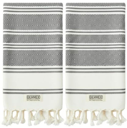 DEMMEX Organic Turkish Hand Towels for Bathroom – 100% Oeko-TEX Certified Turkish Cotton, Quick Dry, Lightweight Kitchen & Travel Towels, Diamond Weave, Large 18x36 Inches, Set of 2, Dark Gray - color: Dark Grey