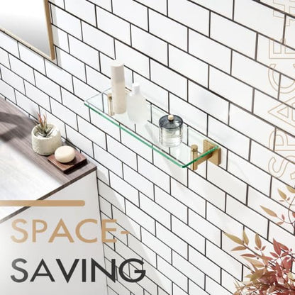 KOKOSIRI Wall Shelves Bathroom Hardware Glass Floating Shelf 16-Inch for Bedroom, Living Room, Kitchen, Hanging Rack Champagne Bronze B1105CPG-L16 - color: Champagne Bronze, size: 16-Inch