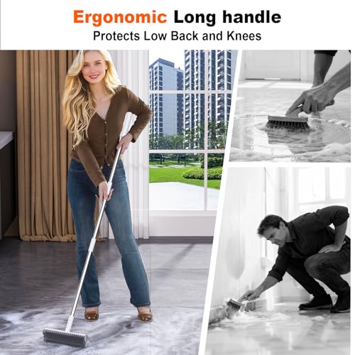 Floor Scrub Brush with Long Handle, Heavy-Duty Tile and Shower Grout Brush Stiff, Professional Grout Cleaner for Bathroom, Kitchen, Floor, Tile Brush Concrete Surfaces