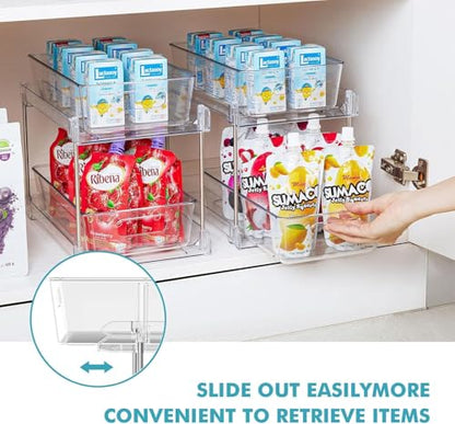 4 Pack Clear Bathroom Organizers and Storage, 2 Tier Pull Out Under Sink Cabinet Organizer Plastic Drawer Organization and Storage for Bathroom and Kitchen - size: 4 PACK