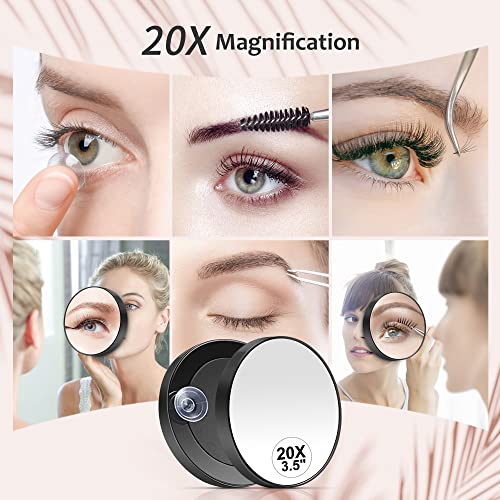MIYADIVA 20X Magnifying Mirror, Small Travel Mirror with Suction Cup and Tweezers, 3.5 Inches - color: Black-20x