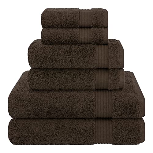 Cotton Paradise 100% Cotton Turkish Towel Set, Soft Absorbent Quick Dry, 6 Piece Towel Set, Chocolate Brown - color: Chocolate Brown, size: (27"x54") +( 16"x28") + (13"x13")