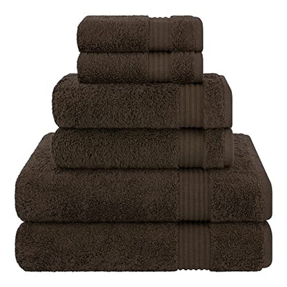 Cotton Paradise 100% Cotton Turkish Towel Set, Soft Absorbent Quick Dry, 6 Piece Towel Set, Chocolate Brown - color: Chocolate Brown, size: (27"x54") +( 16"x28") + (13"x13")