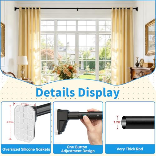 Tension Curtain Rods, Adjustable, Rust-Proof, No Drilling Shower Curtain Rod for Window, Living Room, Bathroom, Outdoor, Patio, Renter Friendly Adjustable Heavy Duty Curtain Rods (Black, 41-88'') - color: Black, 41-88''
