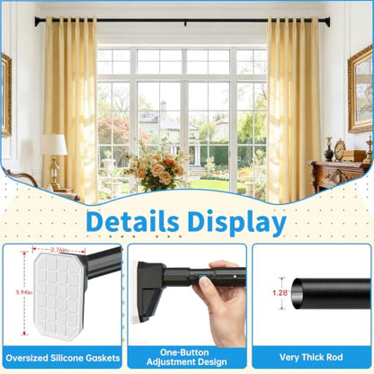 Tension Curtain Rods, Adjustable, Rust-Proof, No Drilling Shower Curtain Rod for Window, Living Room, Bathroom, Outdoor, Patio, Renter Friendly Adjustable Heavy Duty Curtain Rods (Black, 41-88'') - color: Black, 41-88''