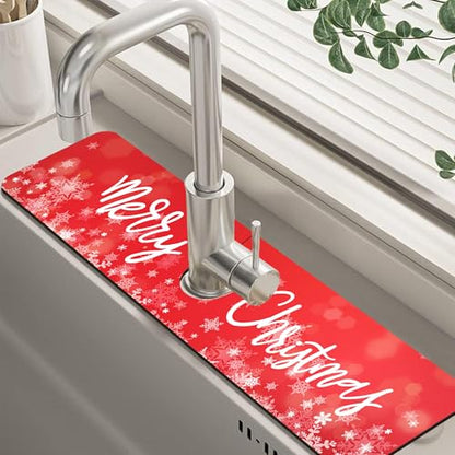 Merry Christmas Snowflake Kitchen Sink Splash Guard Mat Absorbent Fast Drying Mat Faucet Draining Mat Sink Splash Guard Behind Faucet Drip Catcher for Kitchen Bathroom 5.5"×24" - size: 5.5" x 5.5"