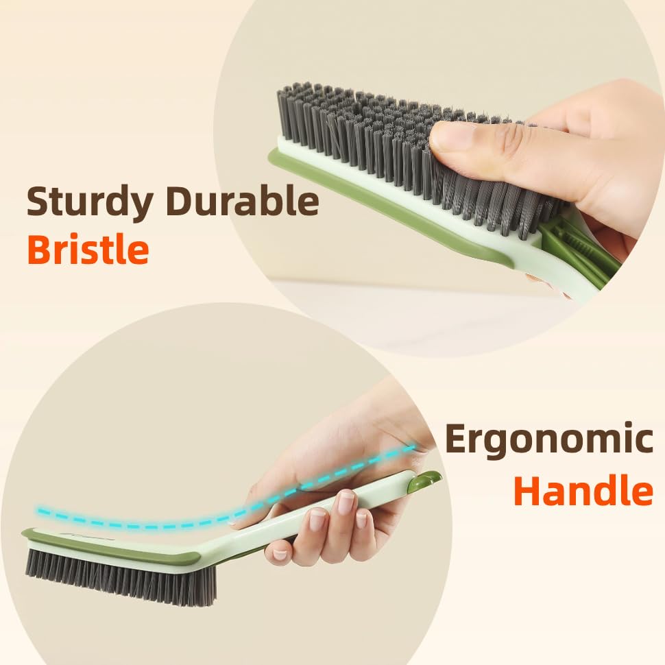 3-in-1 Detail Cleaning Brush, Crevice Grout Brush, Green | Detachable Design Converts Between a Narrow Crevice Brush and Surface Scrubber, Ergonomic Grip & Hard Bristles for Deep Clean - color: Green