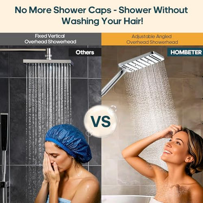 Hombeter High Pressure Rain Shower Head with Handheld Combo, 10 Inch Square Rainfall Showerhead, Adjustable Slide Bar Dual Shower System, 3 Spray Modes, 59" Stainless Steel Hose,Chrome - color: Chrome, style: Basic