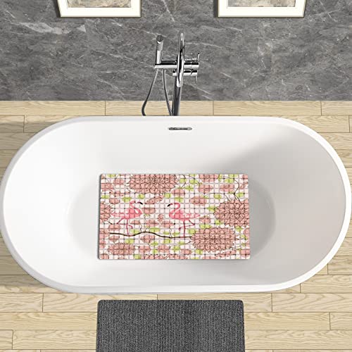 FCZ Bath Tub Mat Non Slip Shower Mat Retro Pink Flamingo Floral 26.8x15 inches Rectangular PVC Mat with Suction Cups Drain Holes Machine Washable - color: Retro Pink Flamingo Floral