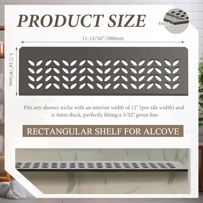 Teenyyou 1 Pcs Aluminum Shower Niche Rectangular Shelf Bronze 5/32"/ 4 mm Thick, Petal Design, Matte Bronze Finish for 12" Prefabricated Niches, Fits 5/32" Grout Line - color: Bronze