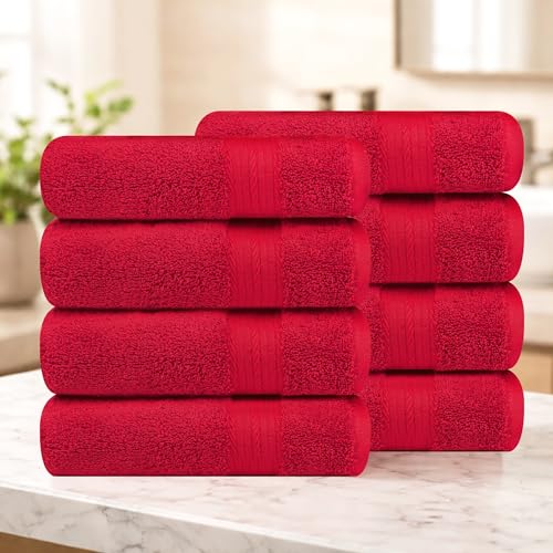 100% Cotton Hand Towels 18x28 Inches, 600 GSM, Soft & Absorbent, Set of 8, Red - color: Red, size: Hand Towel Set of 8