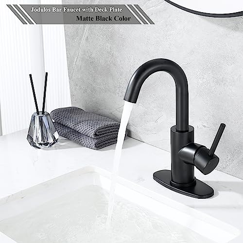 Black Bar Faucet Single Hole, Jodulos Black Matte Bar Sink Faucet with Deck Plate and Supply Lines, Stainless Steel Single Handle Wet Bar Sink Faucet, Matte Black Bathroom Faucet JU1100-BK - color: Matte Black