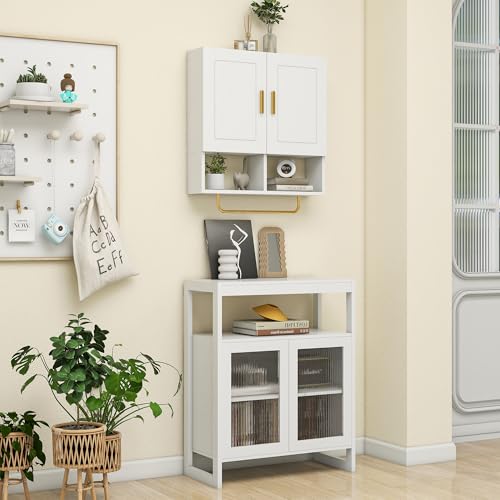 Wall Mounted Bathroom Storage Cabinet Medicine Cabinet | Medicine Cabinet with Adjustable Shelves & Towel Bar for Bathroom, Laundry Room, Bedroom, Enterway - color: White