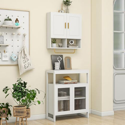 Wall Mounted Bathroom Storage Cabinet Medicine Cabinet | Medicine Cabinet with Adjustable Shelves & Towel Bar for Bathroom, Laundry Room, Bedroom, Enterway - color: White