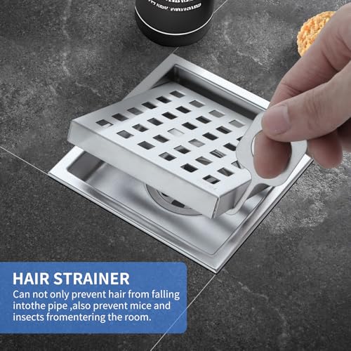 Square Shower Drain 4-Inch. with ABS Flange, Removable Grille,Bathroom Brushed Stainless Steel Shower Floor Drain - color: 4-inch Brushed