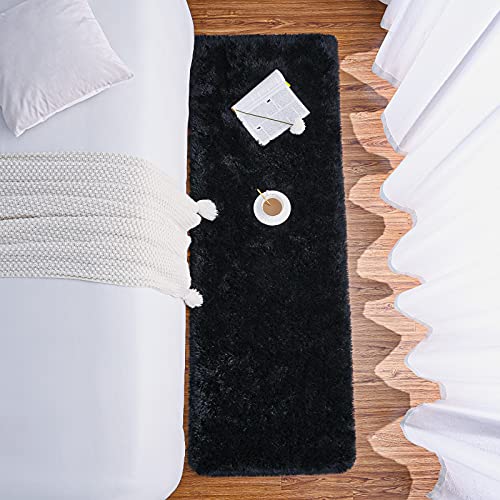 Chicrug Soft 2x10 Runner Rug for Bedroom Living Room Plush Fluffy Rug, Shag Furry Hallway Runner Carpet Rug Non Shedding for Nursery Children Kids Girls Room Home Decorative, Black | Shag Furry Hallway Runner Carpet Rug Non Shedding for Nursery Children K