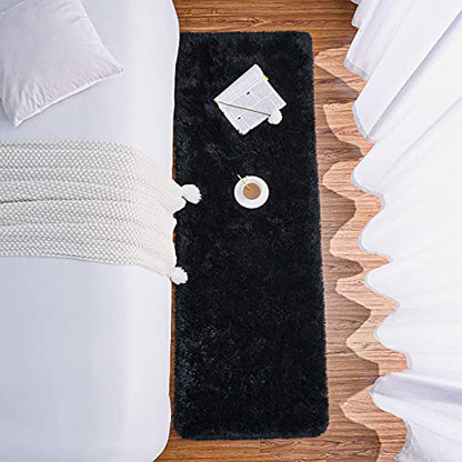 Chicrug Soft 2x10 Runner Rug for Bedroom Living Room Plush Fluffy Rug, Shag Furry Hallway Runner Carpet Rug Non Shedding for Nursery Children Kids Girls Room Home Decorative, Black | Shag Furry Hallway Runner Carpet Rug Non Shedding for Nursery Children K