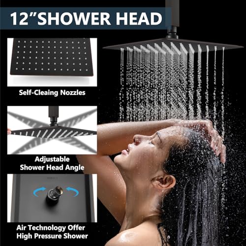 Aolemi Ceiling Shower Faucet with Handheld 12 Inch Head Oil Rubbed Bronze | Shower Valve and Trim Kit,SUS304 Rain Head and Handle Set System,All Metal,Bathroom, Handheld Spray - color: Bronze, size: 12 Inch Ceiling Shower Head