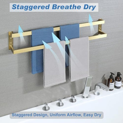 Alise Double Towel Bar, 32" Double Towel Racks for Bathroom, Brushed Gold | Bathroom Towel Rack Wall Mounted, 3.54" Wide Faster Drying, Ladder Design, SUS304 Stainless Steel - color: Brushed Gold, size: 32-inch