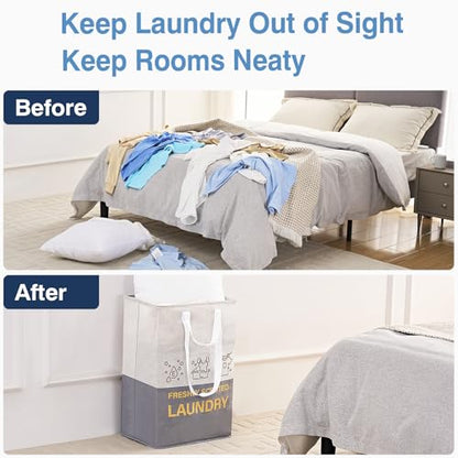 2 Pack Laundry Baskets, 92L Freestanding Laundry Basket with Handles, Waterproof Tall Collapsible Clothes Hamper for Dorm, Bedroom, Bathroom