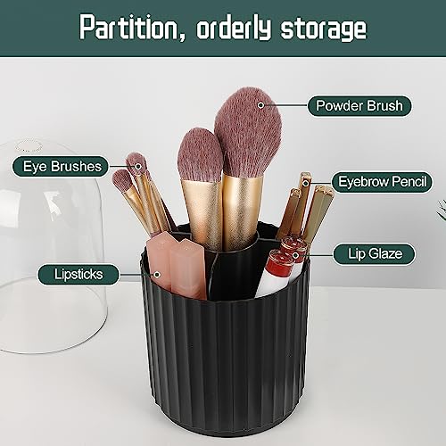 JessLab Makeup Brush Holder Organizer with Lid, 360 Degree Rotatable Spinning Cosmetics Holder Display for Bathroom Vanity Countertop, Black - color: Black