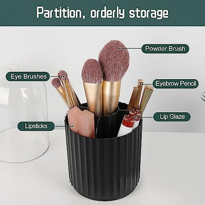 JessLab Makeup Brush Holder Organizer with Lid, 360 Degree Rotatable Spinning Cosmetics Holder Display for Bathroom Vanity Countertop, Black - color: Black