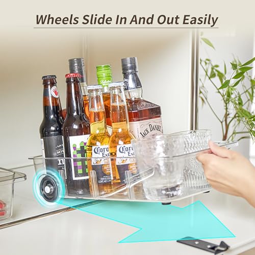 Roll-Out Refrigerator Organizers and Storage, 3 Pack Drawer Fridge Bins | Rolling Fridge Caddy, Silicone Wheels, Adjustable Dividers, Plastic Refrigerator Tray, for Fridge, Pantry, Bathroom & Kitchen - size: 3pack