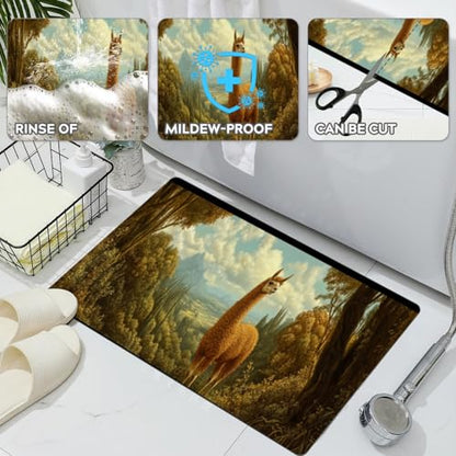 Bathroom Runner Mat Rugs Long,Funny Portrait Of Alpaca Llama beautiful Diatomite Stone Bath Mat Large Absorbent Diatomaceous Earth Mat Non Slip Fast Dry Shower Mat Bathroom Rugs Floor Mat 16x42in - color: Design08