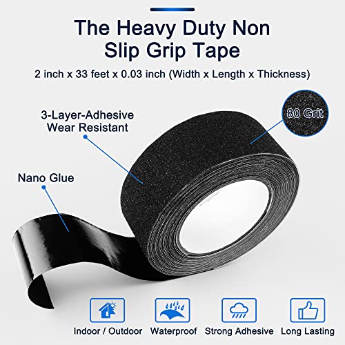 SANKEMU Black Anti Slip Tape, 2 inch by 33 feet, Non-Slip Traction Grip Tape to Tubs, Boats, Stairs, Clear, Soft, Comfortable for Bare feet - size: 2 Inch x 33 Feet Black