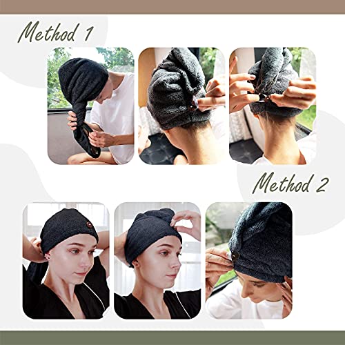 myHomeBody Hair Towel Wrap, Quick Drying Turban, Absorbent Cap – Blue | Hair Turban Towel for wet hair, Ultra Soft Charcoal Fiber Cap, Towel Head Wrap for bathing with Coconut Shell Button - color: Midnight Blue
