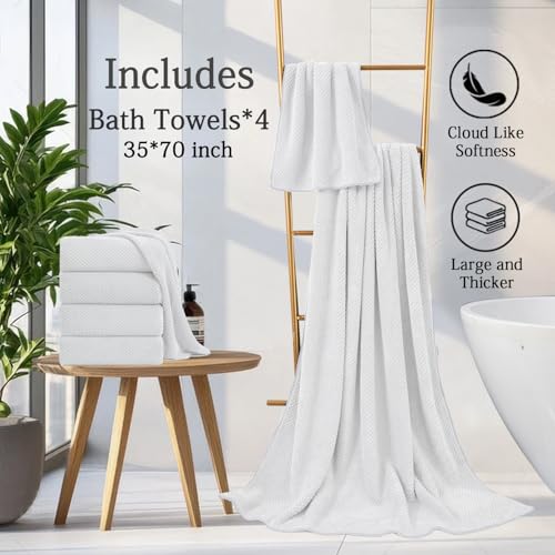 Extra Large Bath Towels Set 35x70 Inches - White Luxury 600 GSM Oversized Bath Sheet Towel,Ultra Soft Microfiber - Quick Dry,Highly Absorbent Shower Towels Spa Hotel Bathroom Towel Set (4-Pack) - color: White Set, size: 4-Piece Set