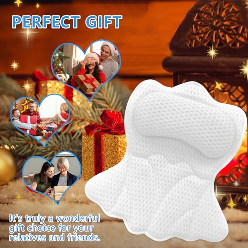 REEZEIVI Bath Pillows for Tub,Thick Neck Back Support Bathtub Cushion,White | 4D breathable body-fitting mesh, 6 strong anti-slip suction cups, machine washable & quick drying, durable for all bathtubs - color: White