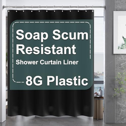 AmazerBath Black Shower Curtain Liner Plastic 78 Inches Long, Premium PEVA Shower Curtain Long Heavy Duty 8G, Weighted Shower Curtains for Bathroom with 3 Big Stones and 12 Grommets, 72x78 Inches - color: Black, size: 72"W x 78"L (Pack of 1)