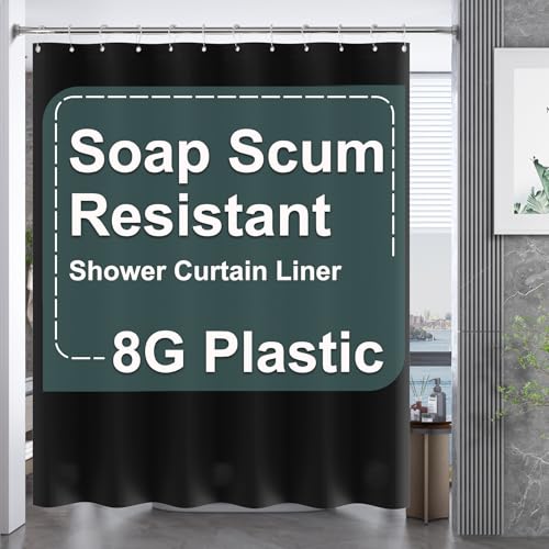 AmazerBath Black Shower Curtain Liner Plastic 78 Inches Long, Premium PEVA Shower Curtain Long Heavy Duty 8G, Weighted Shower Curtains for Bathroom with 3 Big Stones and 12 Grommets, 72x78 Inches - color: Black, size: 72"W x 78"L (Pack of 1)