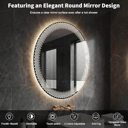31.5" Round LED Bathroom Mirror with Anti-Fog & Touch Switch - Wall-Mounted Makeup Vanity Mirror, No Drilling Required, Smart Display (31.5") - size: 31.5"L x 31.5"W