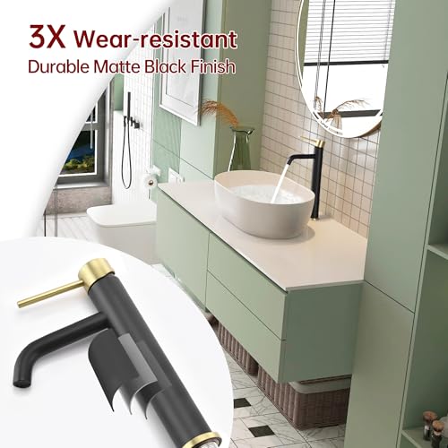 SUMERAIN Bathroom Vessel Sink Faucet Black and Gold, 304 Stainless Steel | Tall, Single Handle, Single Hole, Lead-Free, Water-Saving, with Faucet Supply Lines, Easy DIY Install - color: Black and Gold, size: Vessel Sink faucet