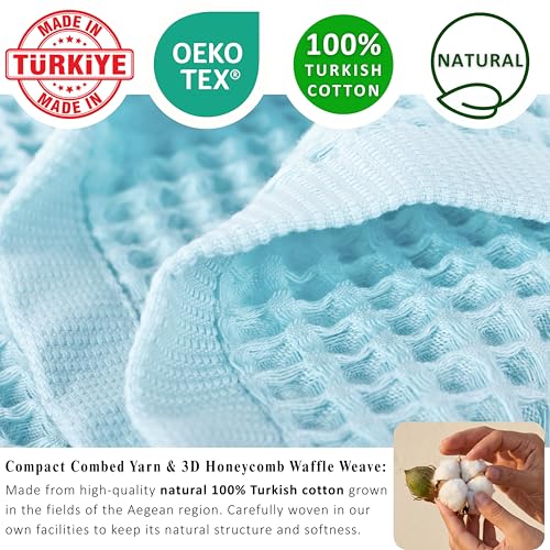 PÜSKÜL Natural 100% Turkish Cotton Waffle Kitchen and Hand Towels, 3-Piece | Turquoise, 32x16" Large, Premium 3D Honeycomb Weave Soft Absorbent Quick-Dry Lint-Free Dish Towel, Oeko-Tex Made in Turkey - color: Turquoise, size: Kitchen & Hand Towels Pack of