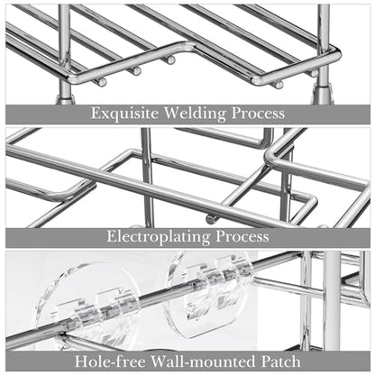Linkidea Self Adhesive Toothbrush Holder for Shower, Stainless Steel Toothpaste Organizer, 3 Slots Wall Mount/Countertop Stand Compatible with Colgate Extra Clean, Oral-B CrossAction - color: Silver
