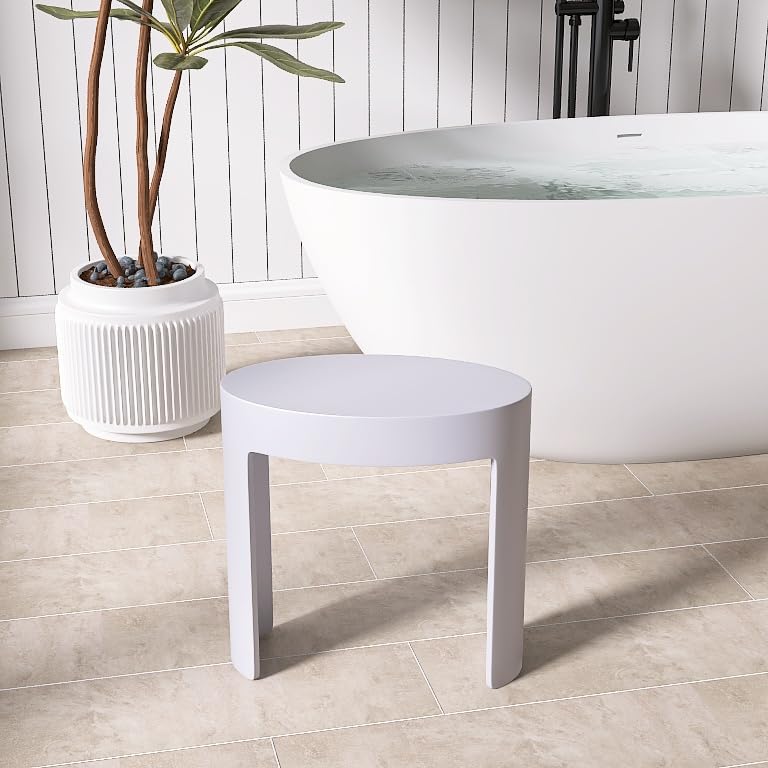 Solid Surface Shower Stool, White Shower Bench, | Waterproof Bathroom Seat for Inside Showers with 400 lbs Capacity, 9.84"D x 16.93"W x 16.93" - color: White Oval