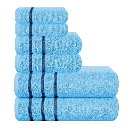 MyOwn Ultra Soft 6 Pack Cotton Towel Set, Contains 2 Bath Towels 28x55 inch, 2 Hand Towels 16x24 inch & 2 Wash Coths 12x12 inch, Ideal Everyday use, Compact & Lightweight - Sky Blue, 71640 - color: Sky Blue, size: 6-Piece Towel Set